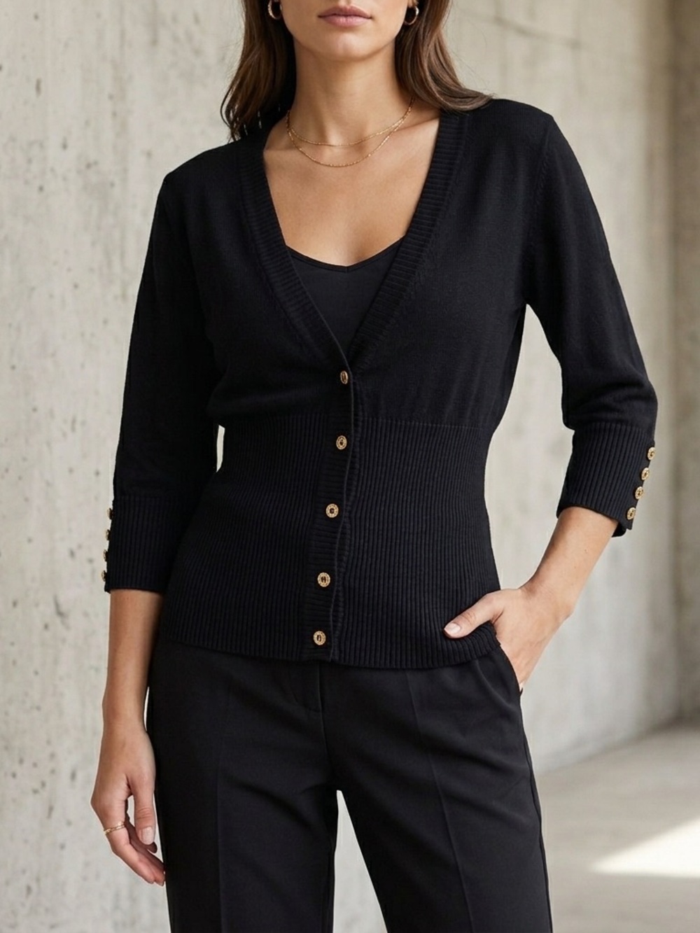INC Black V Neck Button up cardigan